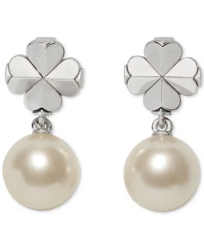 Kate Spade Imitation Pearl And Cubic Zirconia Flower Drop Earrings In Silver