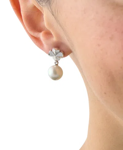 Kate Spade Imitation Pearl And Cubic Zirconia Flower Drop Earrings In Silver