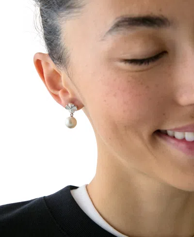 Kate Spade Imitation Pearl And Cubic Zirconia Flower Drop Earrings In Silver
