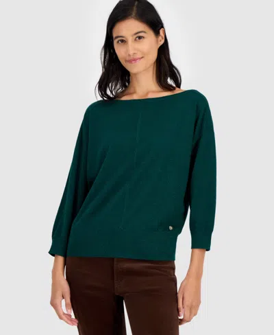 Tommy Hilfiger Women's Dolman-sleeve Boat-neck Shine Sweater In Green