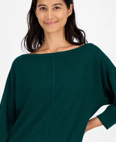 Tommy Hilfiger Women's Dolman-sleeve Boat-neck Shine Sweater In Green