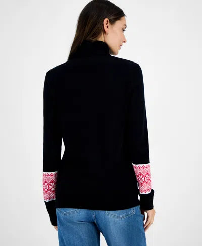 Tommy Hilfiger Women's Cotton Fair Isle Turtleneck Sweater In Black