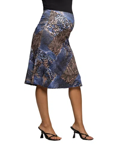 24seven Comfort Apparel Women's Blue Animal Print Knee Length Skirt In Multi