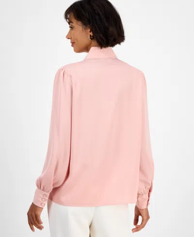 T Tahari Long Sleeve Bow Tie Neck Blouse In Pink