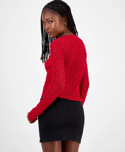 Madden Girl Juniors' Lace Long-sleeve Top In Black