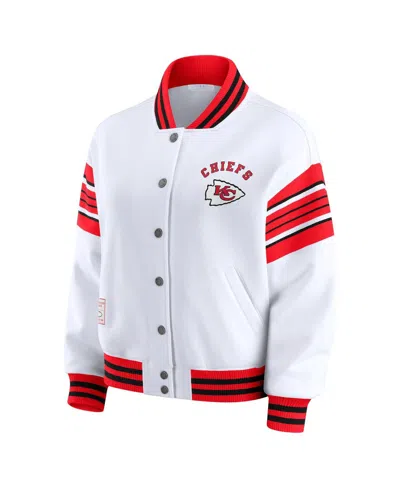 Wear By Erin Andrews Women's White Kansas City Chiefs Full-snap Fleece Sweatshirt Jacket In White