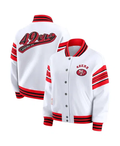 Wear By Erin Andrews Women's White San Francisco 49ers Full-snap Fleece Sweatshirt Jacket In White