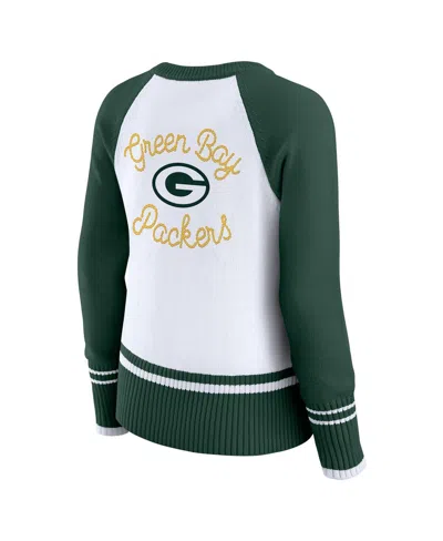 Wear By Erin Andrews Women's White/green Green Bay Packers Color Block Raglan Sweater In Multi