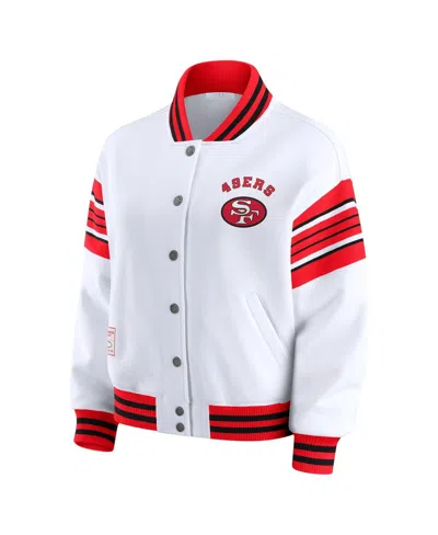 Wear By Erin Andrews Women's White San Francisco 49ers Full-snap Fleece Sweatshirt Jacket In White
