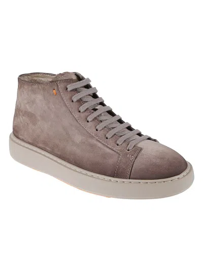 Santoni Mid-top Sneakers With Matte Finish In Brown
