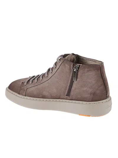 Santoni Mid-top Sneakers With Matte Finish In Brown