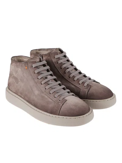 Santoni Mid-top Sneakers With Matte Finish In Brown
