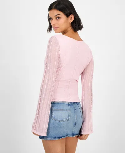 Ultra Flirt Juniors' Lace V-neck Bell-sleeve Top In Pink