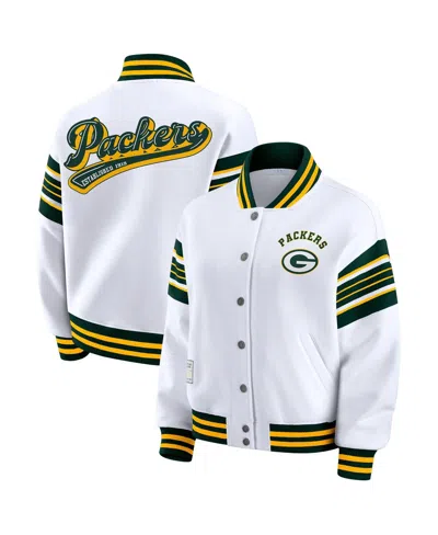 Wear By Erin Andrews White Green Bay Packers Plus Size Full-snap Fleece Sweatshirt Jacket In White