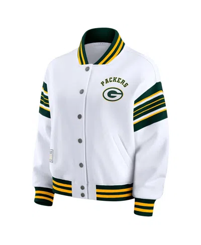 Wear By Erin Andrews White Green Bay Packers Plus Size Full-snap Fleece Sweatshirt Jacket In White