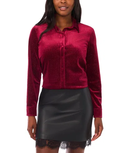 Vince Camuto Women's Sequin Button Front Shirt In Burgundy