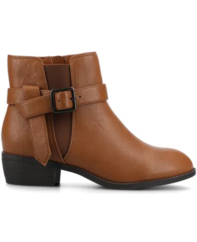Journee Collection Journee Womens Devina Medium And Wide Width Buckle Detail Ankle Booties In Brown