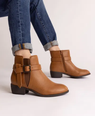 Journee Collection Journee Womens Devina Medium And Wide Width Buckle Detail Ankle Booties In Brown