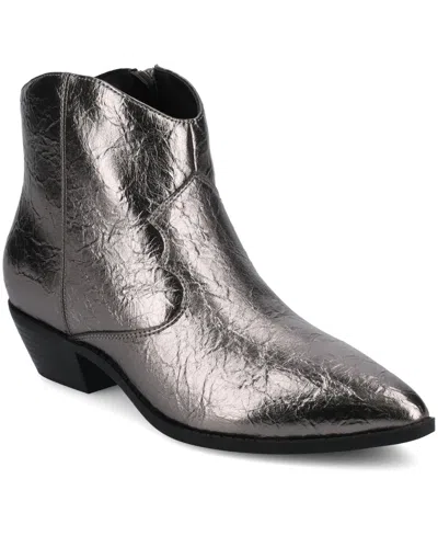 Journee Collection Journee Women's Taliah Medium And Wide Width Western Ankle Booties In Silver