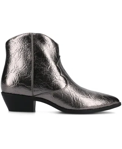 Journee Collection Journee Women's Taliah Medium And Wide Width Western Ankle Booties In Silver