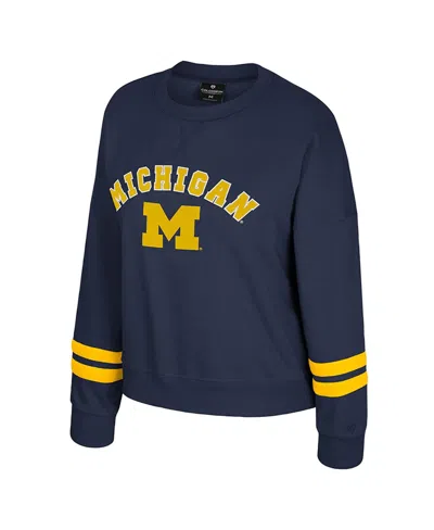 Colosseum Women's Navy Michigan Wolverines Splashy Crewneck Fleece Sweatshirt In Blue