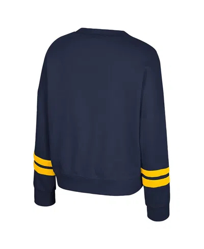 Colosseum Women's Navy Michigan Wolverines Splashy Crewneck Fleece Sweatshirt In Blue