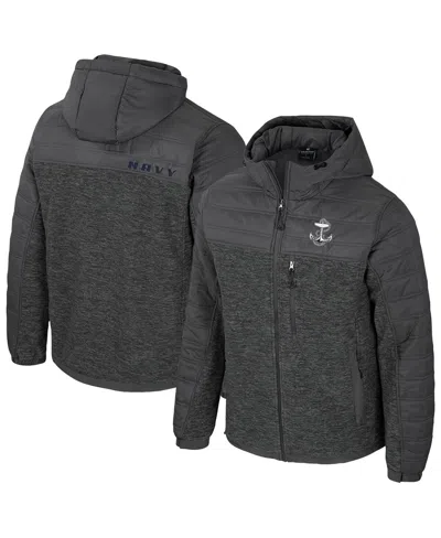 Colosseum Men's Charcoal Navy Midshipmen Nightman Full-zip Hoodie Puffer Jacket In Gray