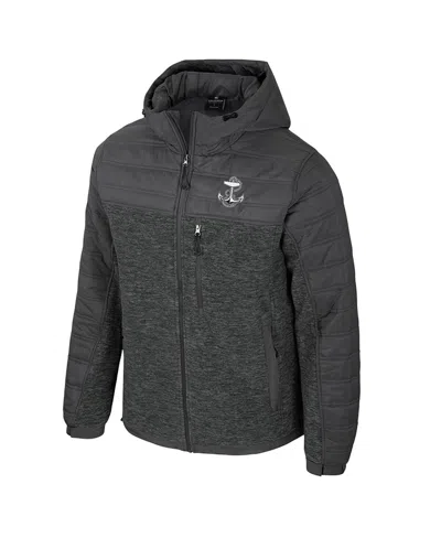 Colosseum Men's Charcoal Navy Midshipmen Nightman Full-zip Hoodie Puffer Jacket In Gray