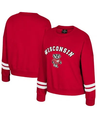Colosseum Women's Red Wisconsin Badgers Splashy Crewneck Fleece Sweatshirt In Red
