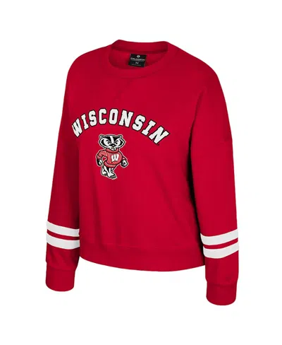 Colosseum Women's Red Wisconsin Badgers Splashy Crewneck Fleece Sweatshirt In Red