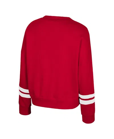 Colosseum Women's Red Wisconsin Badgers Splashy Crewneck Fleece Sweatshirt In Red