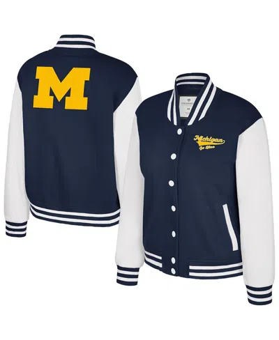 Colosseum Women's Navy Michigan Wolverines French Baguette Full Snap Fleece Jacket In Blue