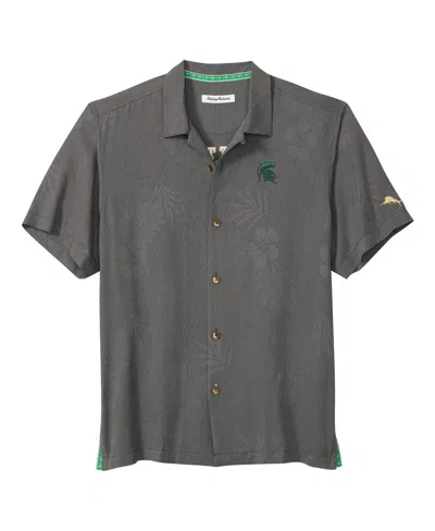 Tommy Bahama Men's Gray Michigan State Spartans Catch Of The Day Camp Islandzone Button-up T-shirt In Animal Print