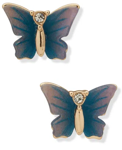 Lonna & Lilly Glass Stone Gold-tone Butterfly Stud Earrings In Gold