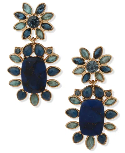 Lonna & Lilly Cubic Zirconia, Glass And Recon Stone Gold-tone Post Cluster Drop Earrings In Multi