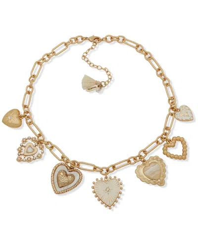 Lonna & Lilly Gold-tone Heart Charm Frontal Necklace In Gold