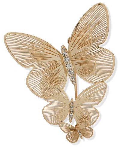 Lonna & Lilly Gold-tone Dynamic Crystal Butterfly Pin In Gold