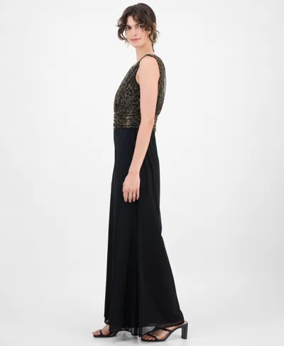 Connected Women's Leopard Print Bodice Chiffon Jumpsuit In Multi