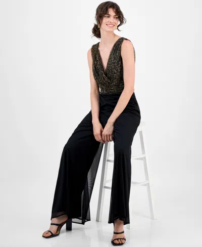 Connected Women's Leopard Print Bodice Chiffon Jumpsuit In Multi