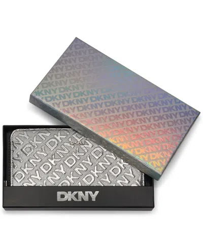 Dkny Ashlyn Large Zip Around Wallet In Gray
