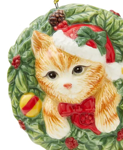 Spode Christmas Tree Kitten In Wreath Ornament In Multi
