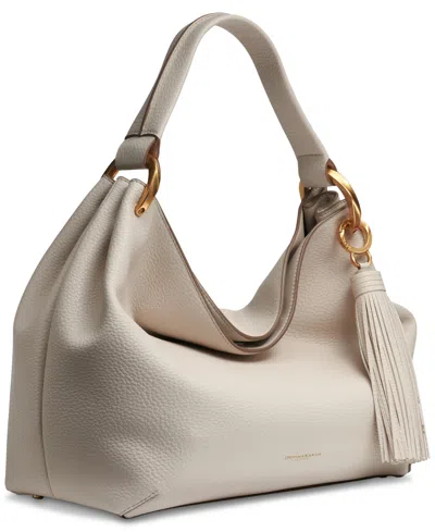 Donna Karan Glenwood Leather Shoulder With Tassel Detail In White