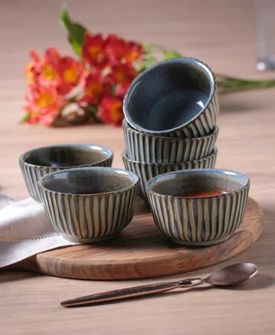 Porto Brasil Stoneware Linhas Ramekins, Set Of 6 In Blue