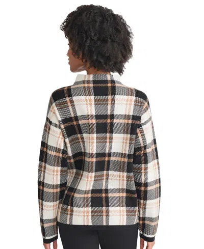 Jones New York Women's Birdseye Plaid Funnel Mock Neck Sweater In Brown