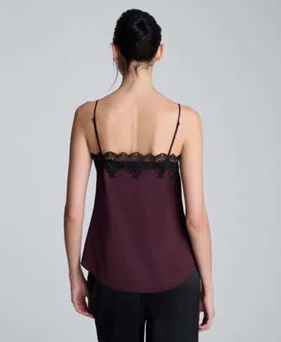 Kenneth Cole Lace Trim Satin Cami In Burgundy