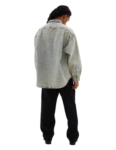Acne Studios Jacquard Monogram Denim Shirt In Blue Beige