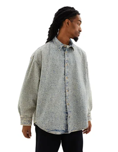 Acne Studios Jacquard Monogram Denim Shirt In Blue Beige