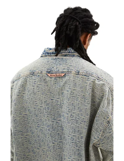 Acne Studios Jacquard Monogram Denim Shirt In Blue Beige