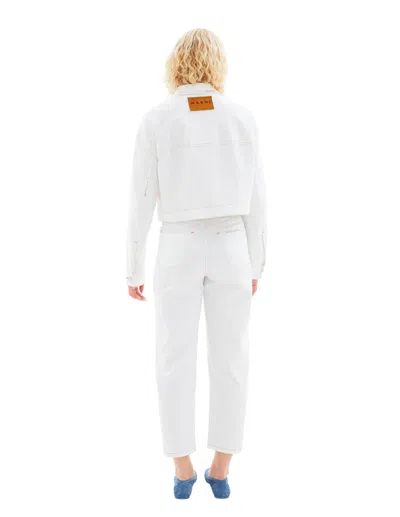Marni Wide Leg 5 Pockets Pants With Logo-button In White