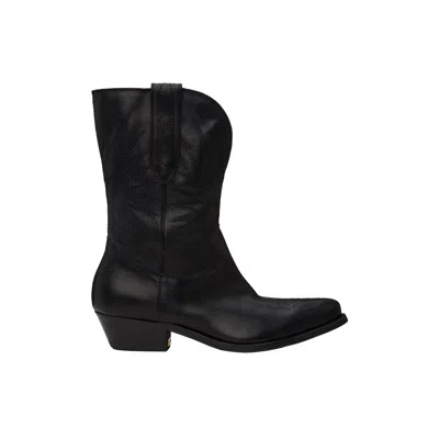 Golden Goose Wish Star Pointed Toe Western Boot In Black